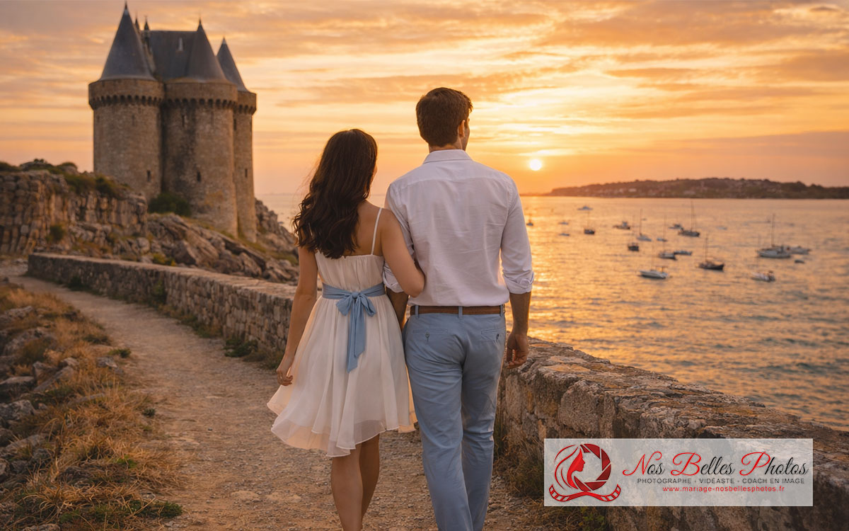 Coffret cadeau shooting couple à Saint-Malo, moment romantique en bord de mer