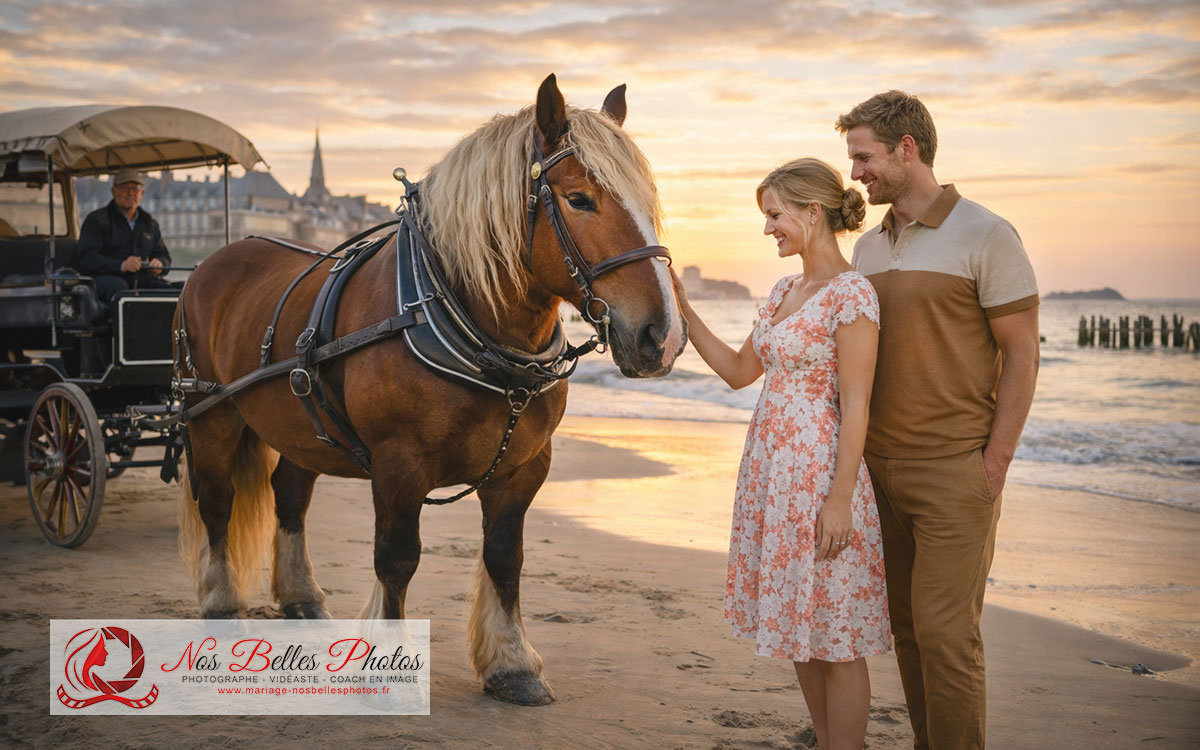 Photographe mariage Saint‑Malo – séance photo couple sur la plage