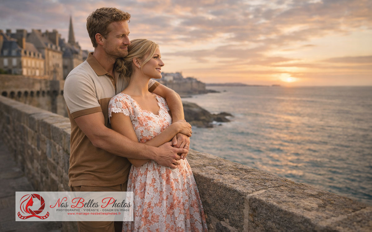 Photographe mariage Saint‑Malo – séance photo couple sur les remparts