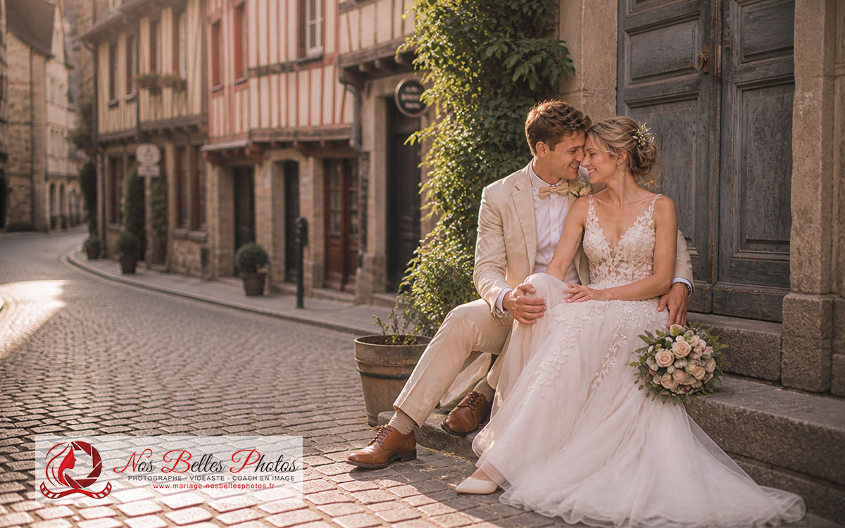 Séance photo de mariage à Rennes – couple joyeux en bord de mer