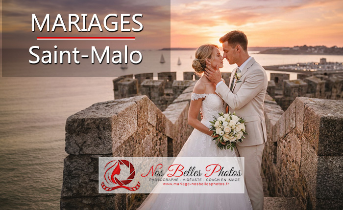 Photographe mariage Saint‑Malo – couple sur les remparts avec vue mer