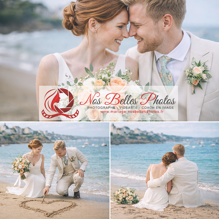 Séance photo de mariage à Cancale – couple joyeux en bord de mer